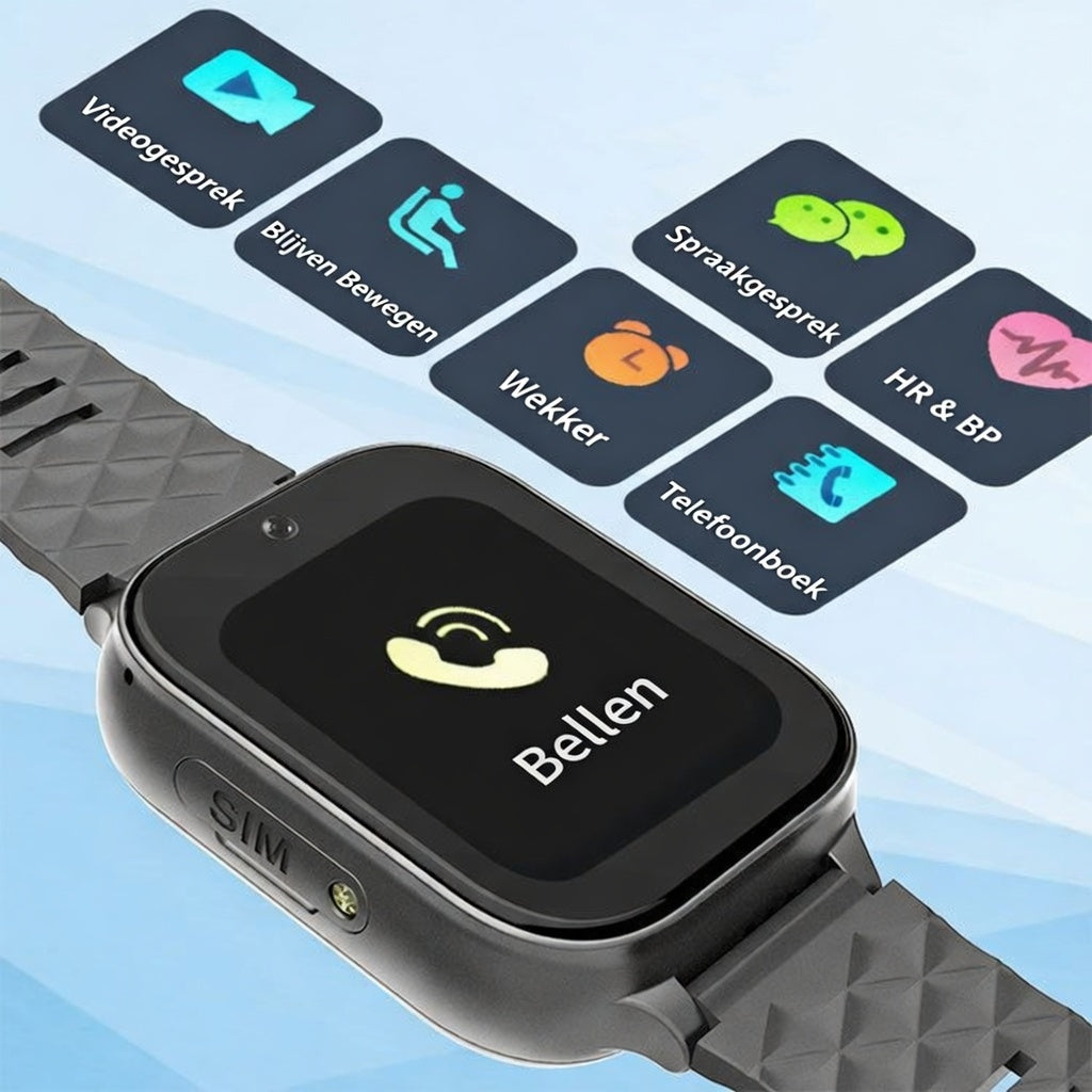 MobielVitaal SOS Seniorenhorloge – 4G GPS Alarmhorloge met Valdetectie & Simkaart