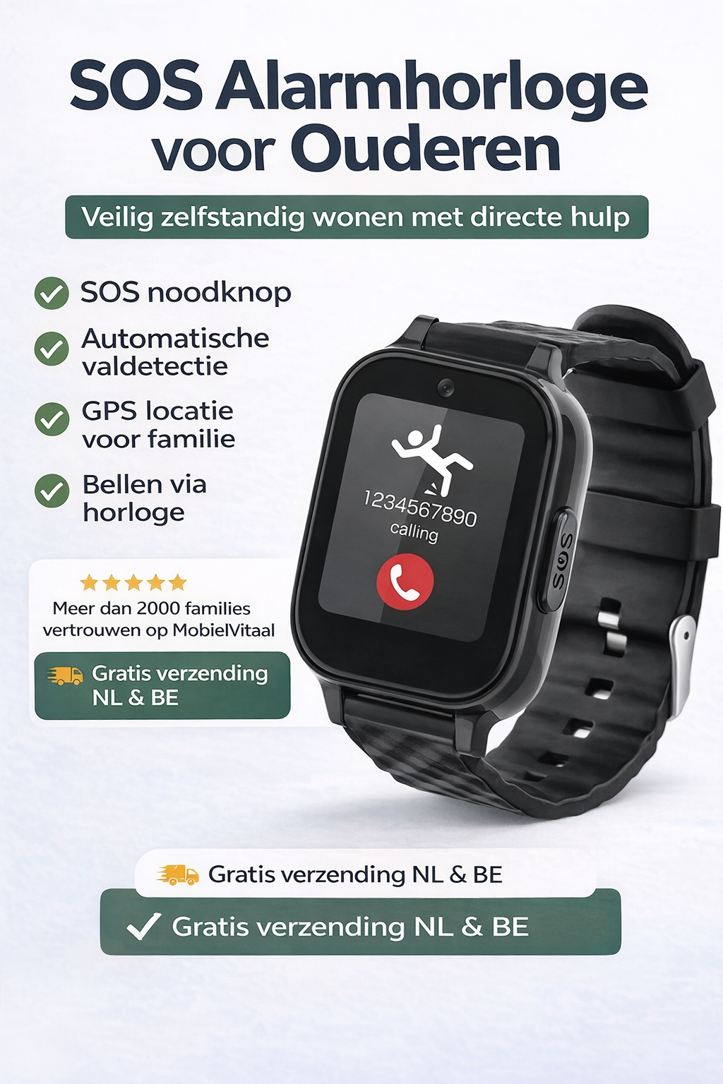 MobielVitaal SOS Seniorenhorloge – 4G GPS Alarmhorloge met Valdetectie & Simkaart