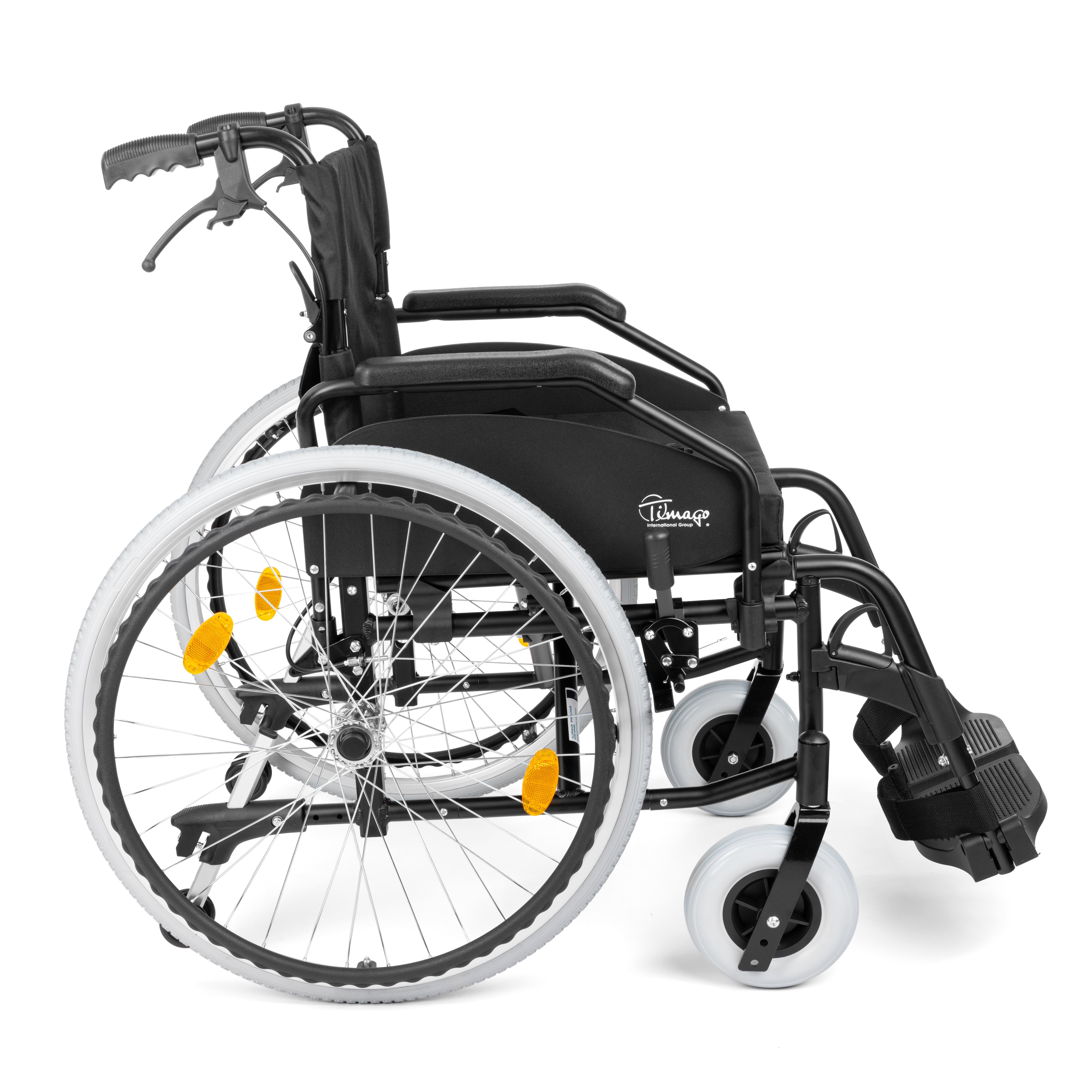 EVERYDAY-TIM – aluminium rolstoel met inklapbare rugleuning, begeleidersremmen en verstelbare voetsteunen (kantelhoek instelbaar)