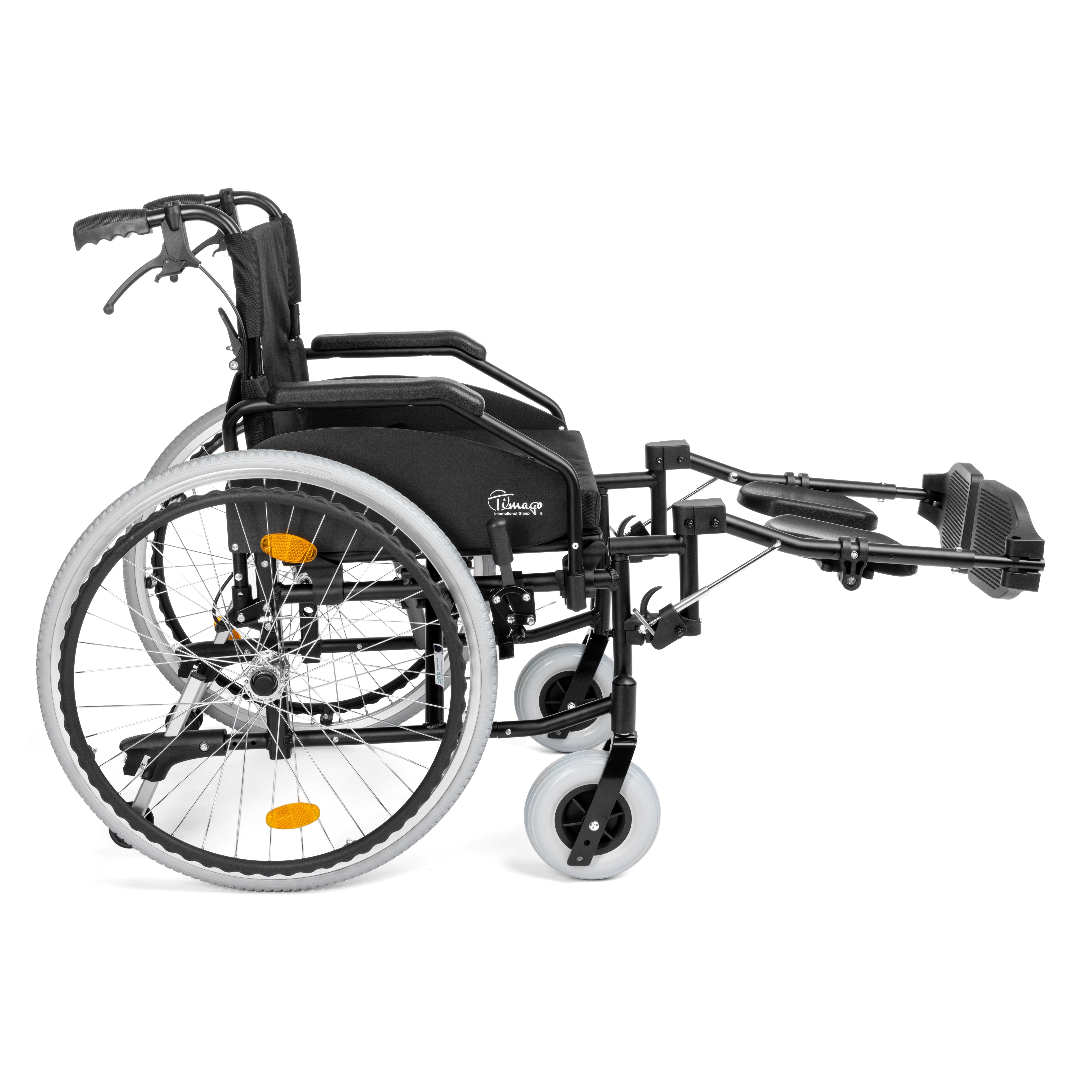 EVERYDAY-TIM – aluminium rolstoel met inklapbare rugleuning, begeleidersremmen en verstelbare voetsteunen (kantelhoek instelbaar)