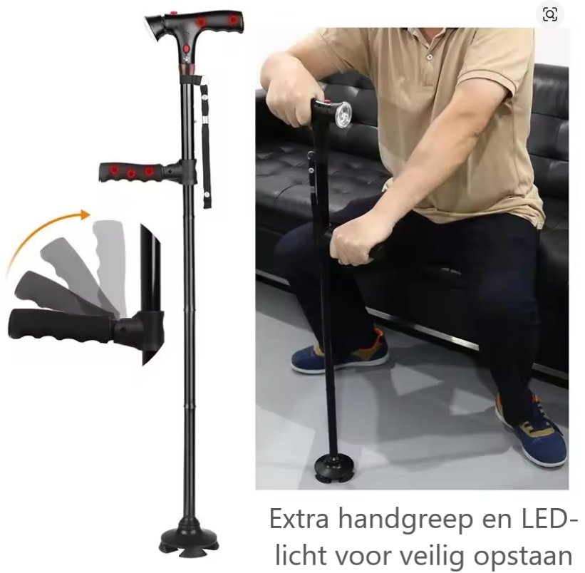 Hoogwaardige wandelstok met LED-licht | Extra steun | Stevige poot