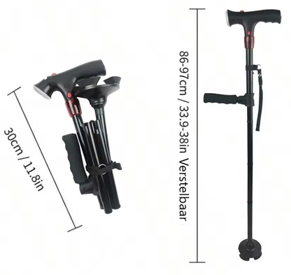 Hoogwaardige wandelstok met LED-licht | Extra steun | Stevige poot